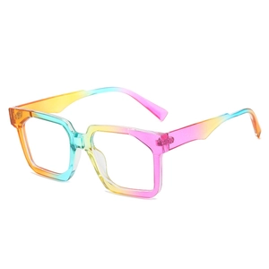 Vintage retro square sunglasses with rainbow gradient frames and transparent lenses