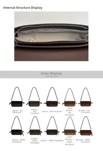 Interior lining and five-color display of this stylish leather shoulder handbag