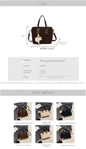 Detailed size chart for plush bucket bag showing dimensions and crossbody strap length
