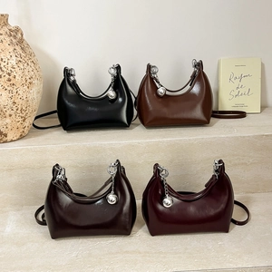 French retro leather shoulder bags in four colors with decorative silver metal spheres