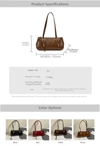 Spécifications détaillées de taille et options de couleur pour le sac vintage chic