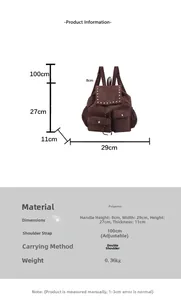Spécifications détaillées de taille pour le sac à dos en suède marron avec dimensions