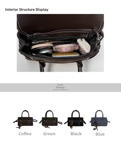 Detail view of suede boston bag interior showing storage space and four color options