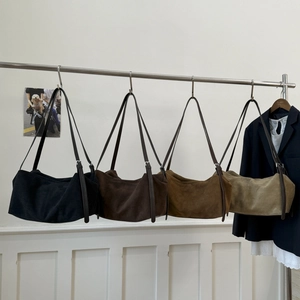 Minimalist large suede tote bags in four earth tones with adjustable silver buckles