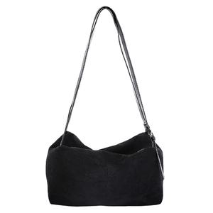 Minimalist black faux suede large tote bag with slender dual shoulder straps and matte finish