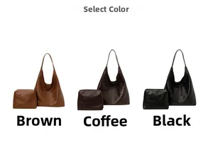Three-color set of large tote bags with matching zipper pouches in a minimalist style