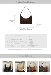 Detailed size chart and specifications for the vintage PU leather half-moon shoulder bag