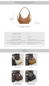 Tableau des tailles et spécifications détaillées du sac hobo demi-lune en cuir PU