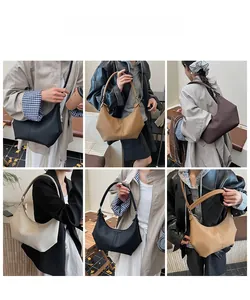 Collage de sacs à bandoulière croissants en cuir en noir, kaki, marron et crème chic