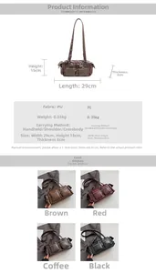 Detailed size chart and multi-color options for the multi-pocket vintage motorcycle bag