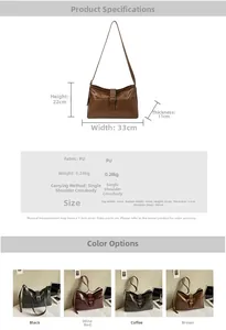 Detailed dimensions and four color variants of the minimalist large PU leather tote bag