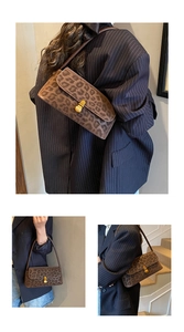 Detail view of leopard print shoulder bag with gold clasp shown from multiple angles
