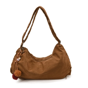 Retro Brown Suede Hobo Bag Casual Women Crossbody Shoulder Bag Vintage Daily Handbag