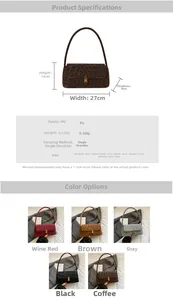 Detailed size guide and color options for the leopard print vintage PU shoulder bag