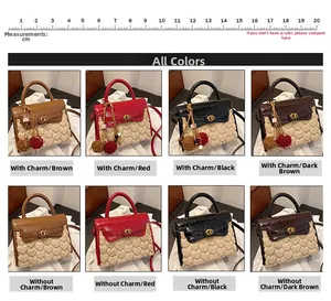 Collage of leather handbags with heart texture and scale ruler for size comparison