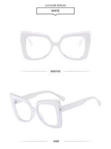 Front and side view of oversized white square frame blue light blocking glasses