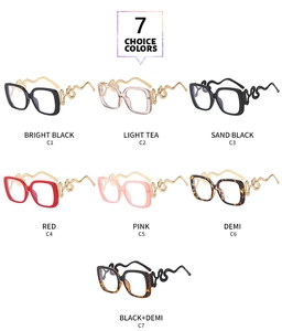 Square eyeglass frames collection with metallic snake design temple details in 7 colors