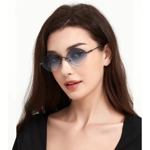 Rimless Rhombus Sunglasses Women Men Diamond Cut PC Lens UV400 Protection Copper Alloy Carved Frame Vintage Fashion