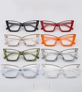 Detailed grid showing eight assorted color cat-eye glasses frames with gold metal accents