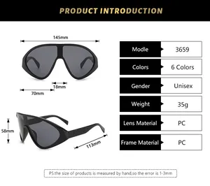 Guide des tailles de lunettes de soleil sport, largeur 145mm, monture en matériau PC