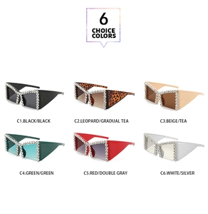 Showcase of six stylish oversized sunglasses with rhinestone-encrusted frames in various colors
