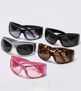 Detailed close-up of multiple colored wrap-around sports sunglasses with durable synthetic frames