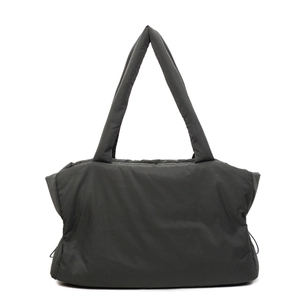 Minimalist charcoal grey quilted nylon puffer tote bag with padded shoulder straps