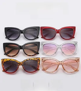 Detailed grid of six stylish glitter cat-eye sunglasses with gradient lenses and frames