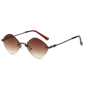 Retro rimless diamond cut sunglasses with brown gradient lenses and metal frames