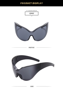 Lunettes de soleil œil de chat futuristes sans monture avec verres gris sportifs