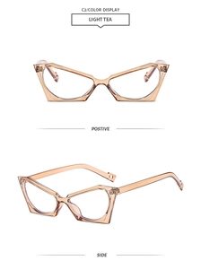 Vues détaillées des lunettes œil de chat géométriques en couleur thé clair transparent