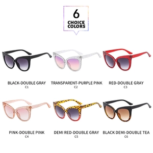 Collection of oversized cat eye glitter sunglasses in six gradient lens color options