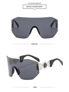 Détails de lunettes de soleil masque sans monture avec ornements en métal tête de cerf
