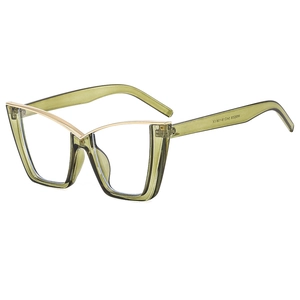 Stylish cat-eye olive green glasses frames with gold bridge accent in 45-degree view