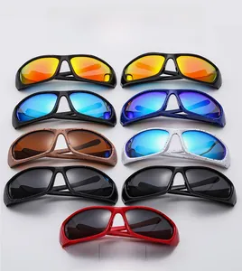 Detailed array of nine stylish polarized sports sunglasses in various vibrant colors