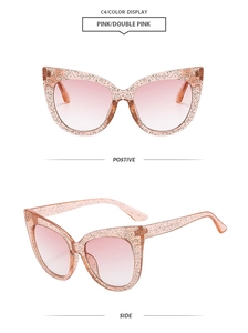 Close-up of C4 Pink Glitter Cat Eye Sunglasses with Double Pink gradient lenses