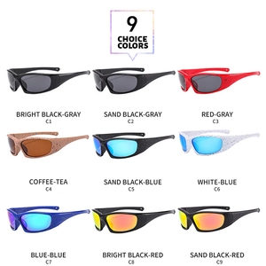 Matrix showing 9 color variants of streamlined cycling sunglasses with colored lenses