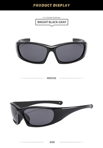Detail of bright black aerodynamic cycling sunglasses with gray semi-transparent lenses