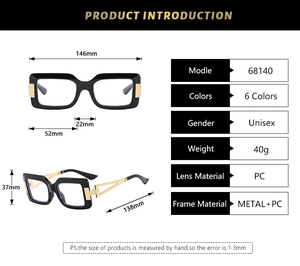 Detailed dimension guide for square frame glasses with metal and PC hybrid material