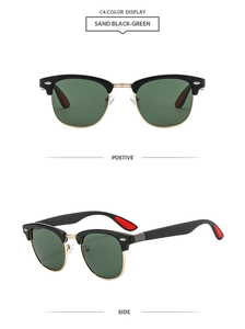 Classic Clubmaster semi-rimless sunglasses in matte black and green with gold metal bridge