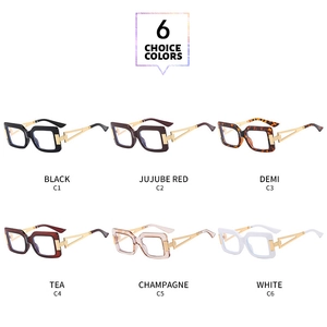 Matrix display of square frame anti-blue light glasses in six trendy colors with metal temples