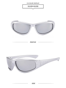 Détails de lunettes de soleil de sport punk argentées avec monture profilée métallique