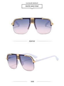Flat top pilot sunglasses in white with purple pink gradient lenses and gold metal trim