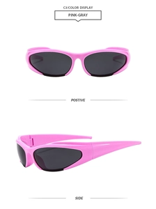 Occhiali da sole sportivi futuristici Y2K rosa con vista frontale e laterale
