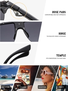 Detail of reinforced metal hinges and ergonomic temples on oversized punk sunglasses