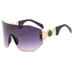 Lunettes de soleil sans monture surdimensionnées avec verres dégradés violets et logo cerf