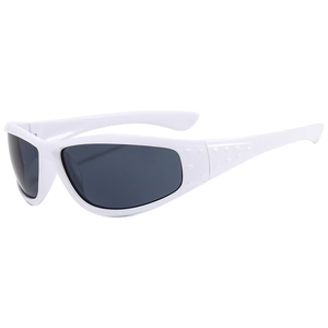 Lunettes de soleil sport punk futuristes avec monture blanche enveloppante et verres sombres