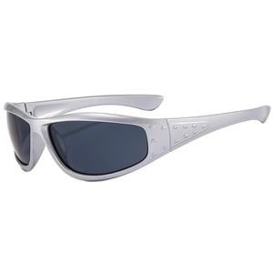 Lunettes de soleil de cyclisme argentées avec monture enveloppante et verres gris