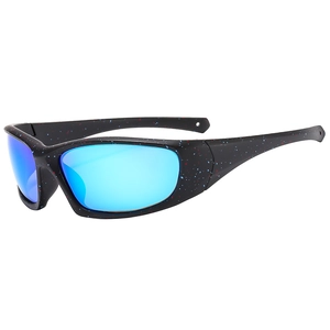 Outdoor sports sunglasses with starry black matte frame and blue mirrored lenses