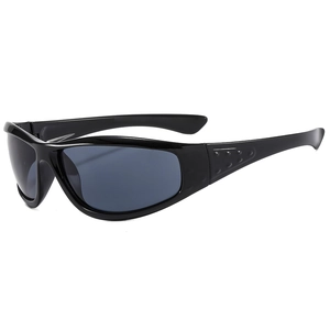 Lunettes de soleil de sport rétro noir brillant pour cyclisme et course en plein air